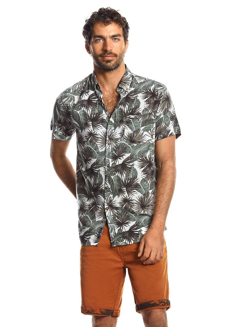 Camisa Manga Corta Estampada Michigan Fj Green Verde S