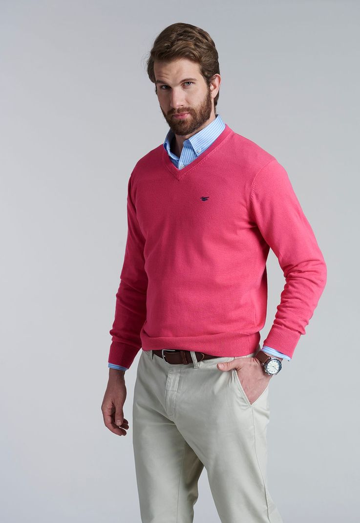 Sweater V Neck Solido F Coral-0
