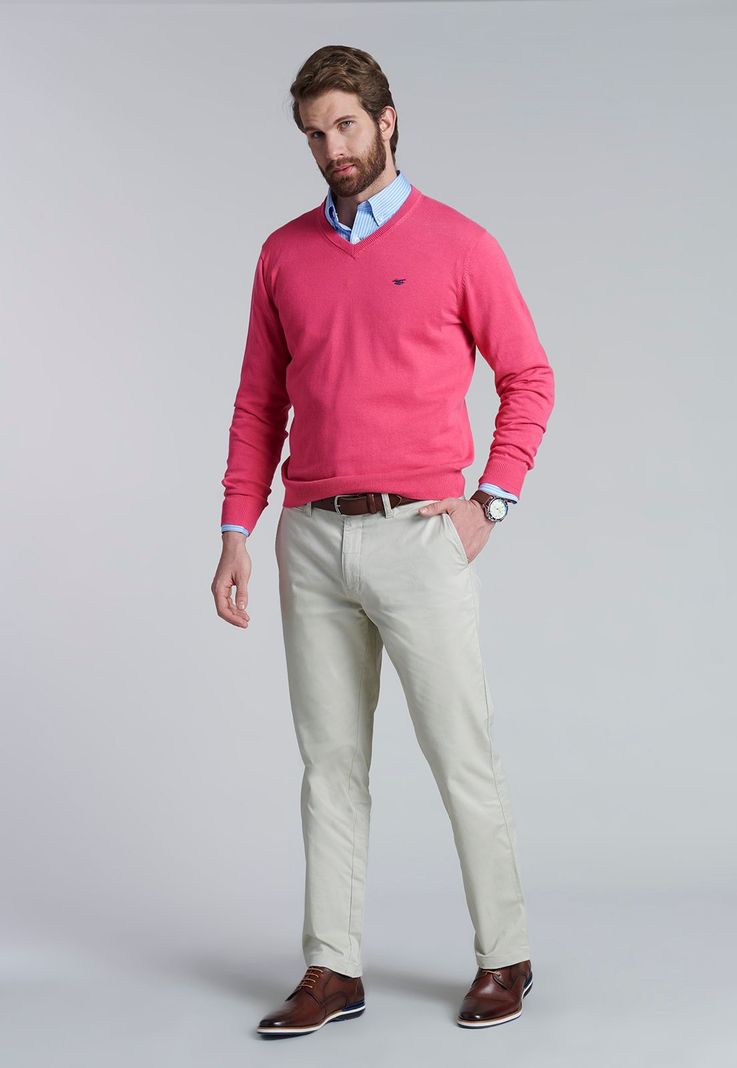 Sweater V Neck Solido F Coral-1