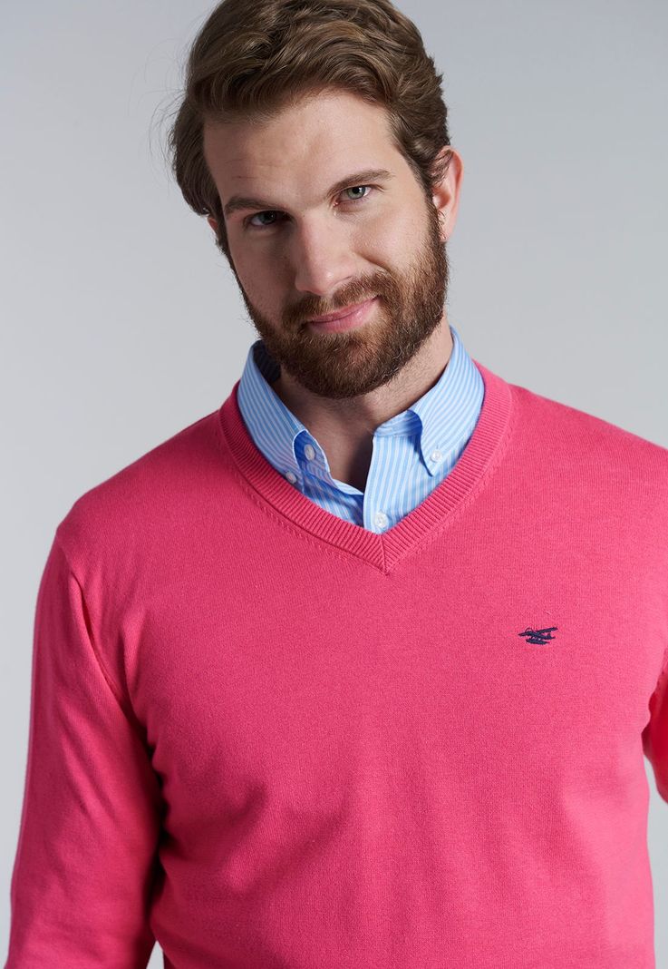 Sweater V Neck Solido F Coral-2