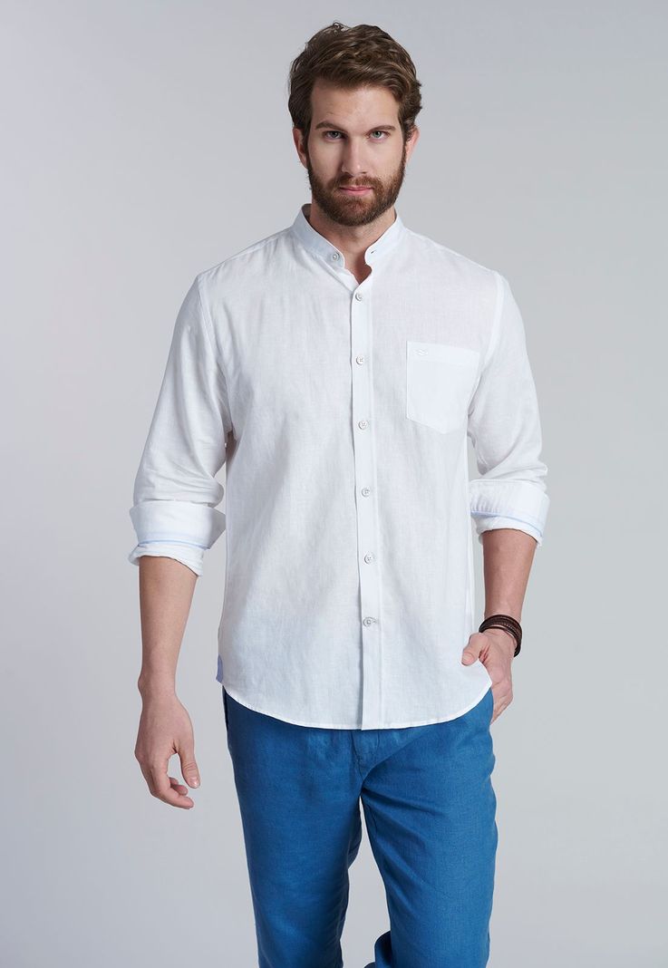 Camisa Lino Cuello Mao  F White-0