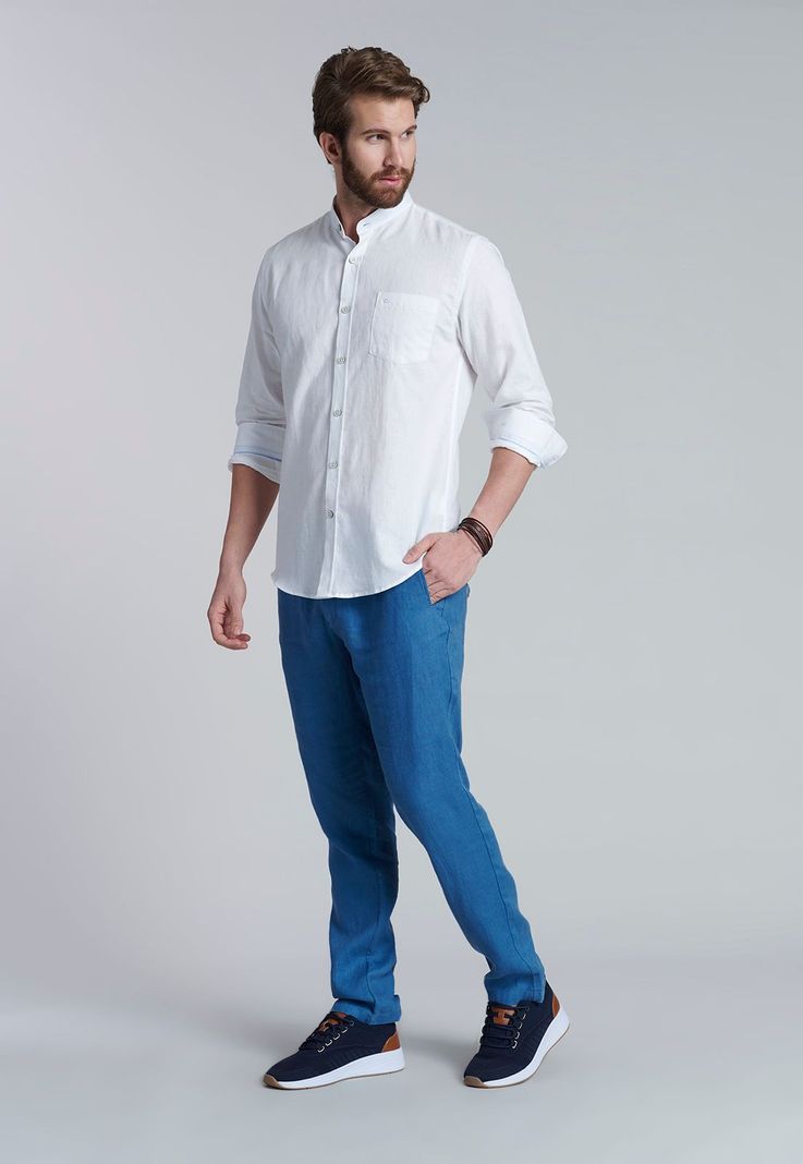 Camisa Lino Cuello Mao  F White-1