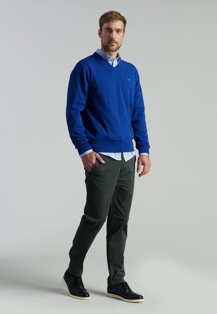 Sweater V Neck Solido F Smart Casual Dk.Blue-1