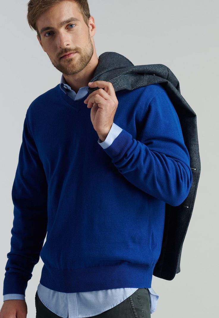 Sweater V Neck Solido F Smart Casual Dk.Blue-4