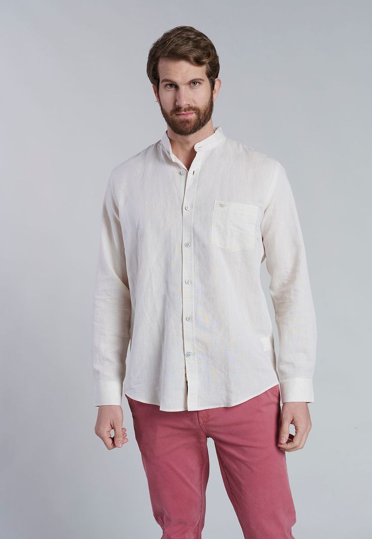 Camisa Lino Cuello Mao  F Sand-0
