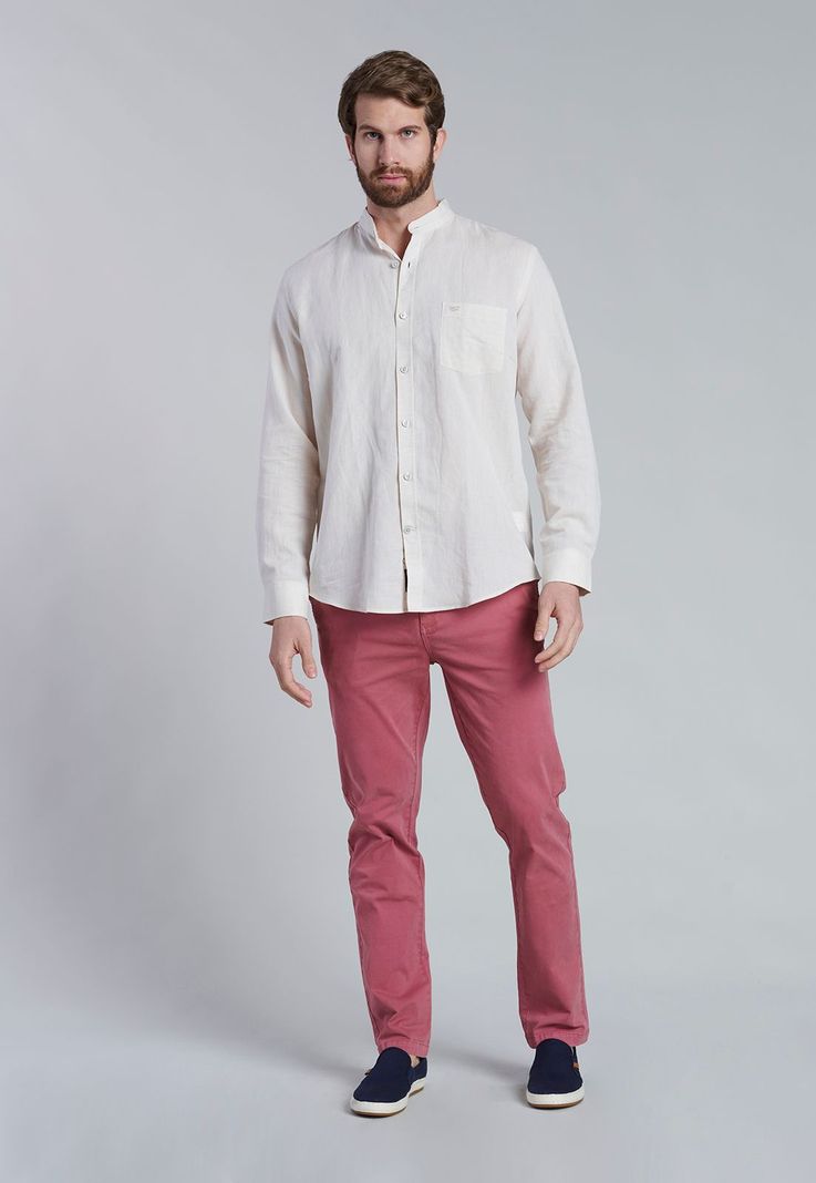 Camisa Lino Cuello Mao  F Sand-1