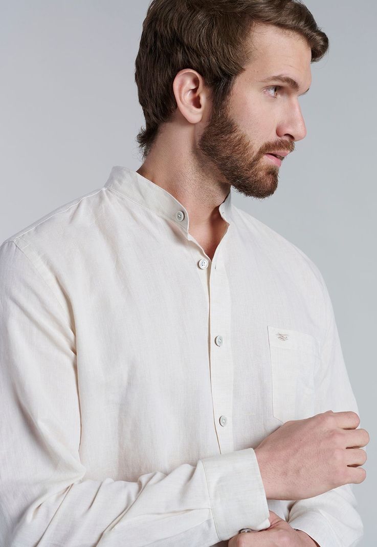 Camisa Lino Cuello Mao  F Sand-2