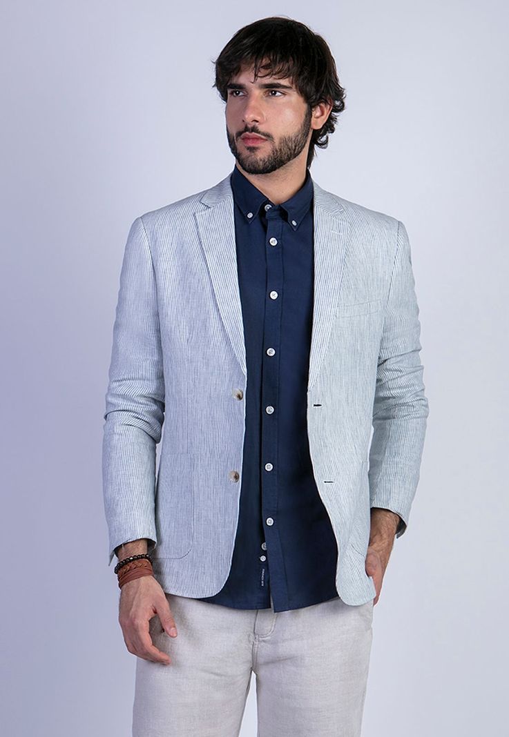 Blazer Lino Striped Blue