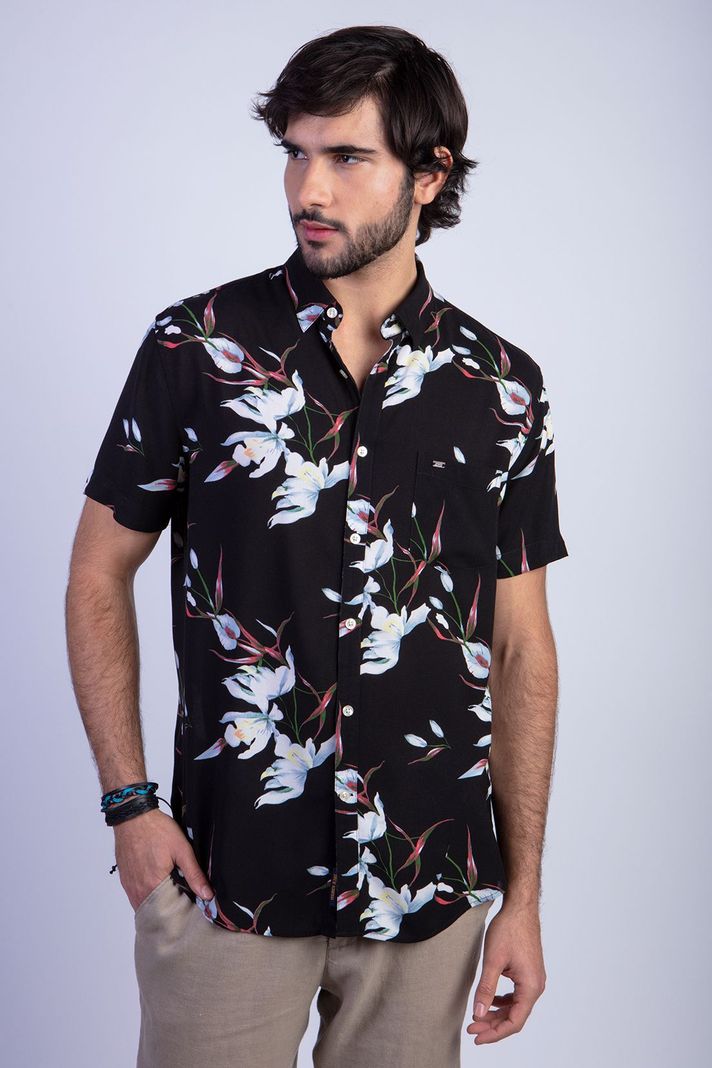 Camisa Estampada Flores Fj Black-0