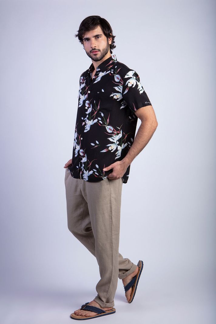 Camisa Estampada Flores Fj Black-2
