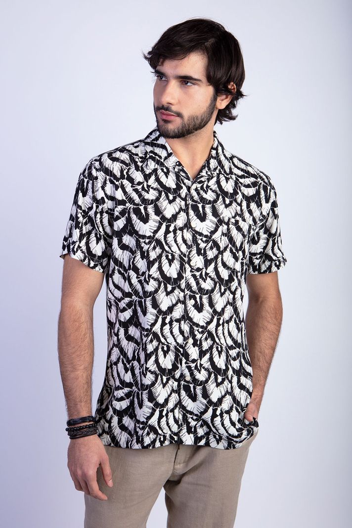 Camisa Estampada Hojas F Black-0
