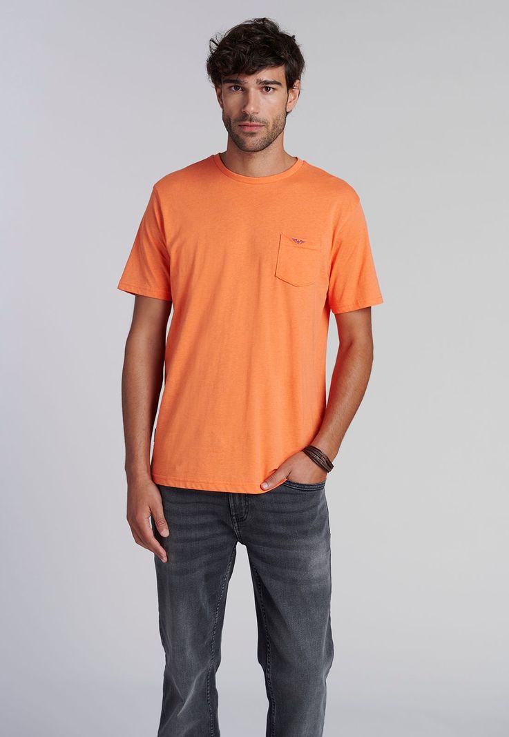 Polera Bolsillo Houston Orange Melange Naranjo S