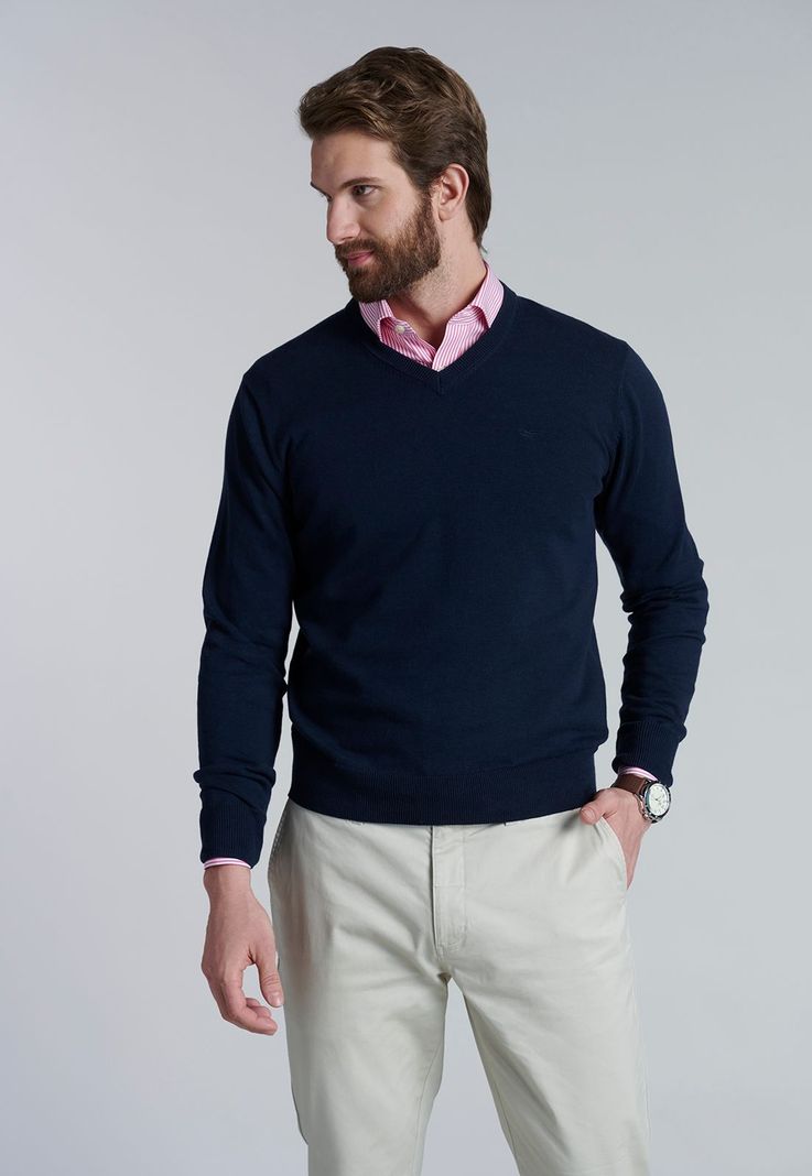 Sweater V Neck Solido F Navy-0