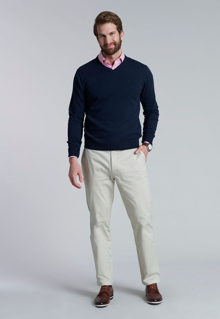 Sweater V Neck Solido F Navy-1