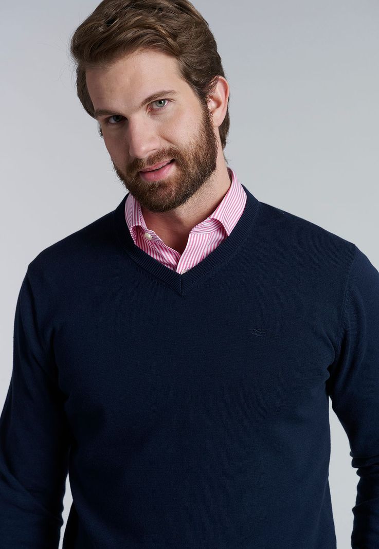 Sweater V Neck Solido F Navy-2