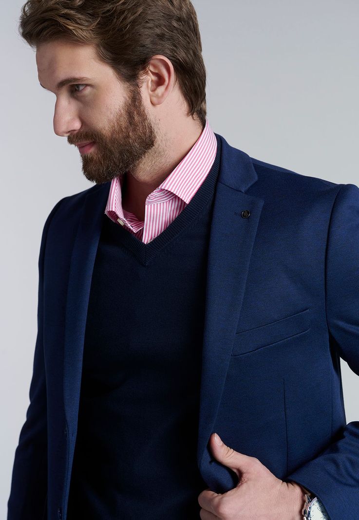 Sweater V Neck Solido F Navy-4