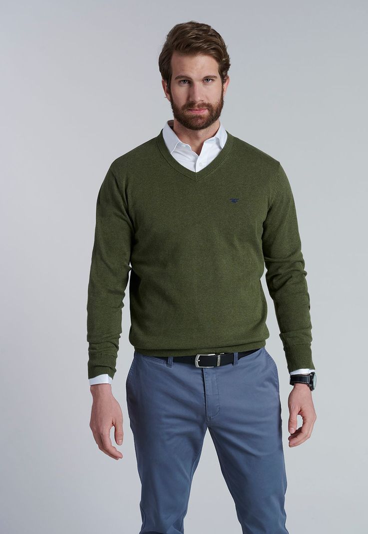 Sweater V Neck Melange F Military-0