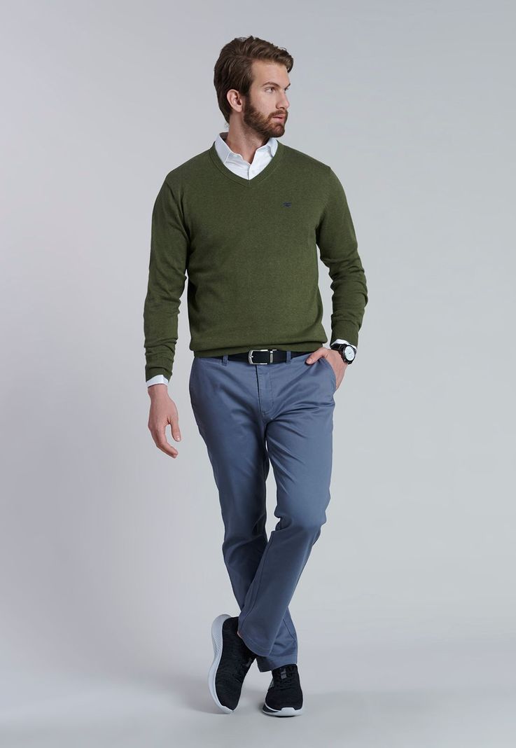 Sweater V Neck Melange F Military-1
