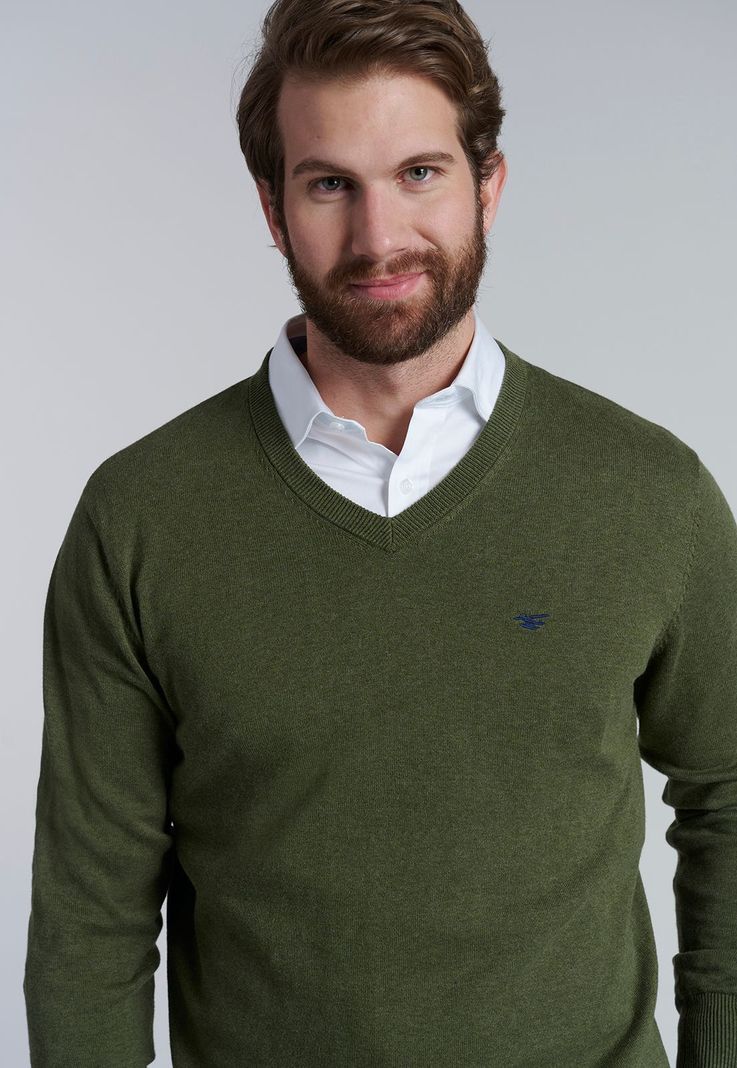 Sweater V Neck Melange F Military-2