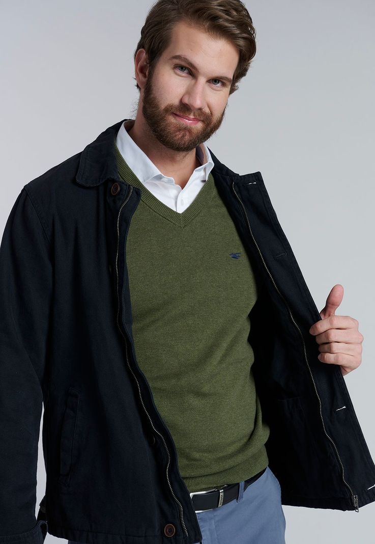 Sweater V Neck Melange F Military-4