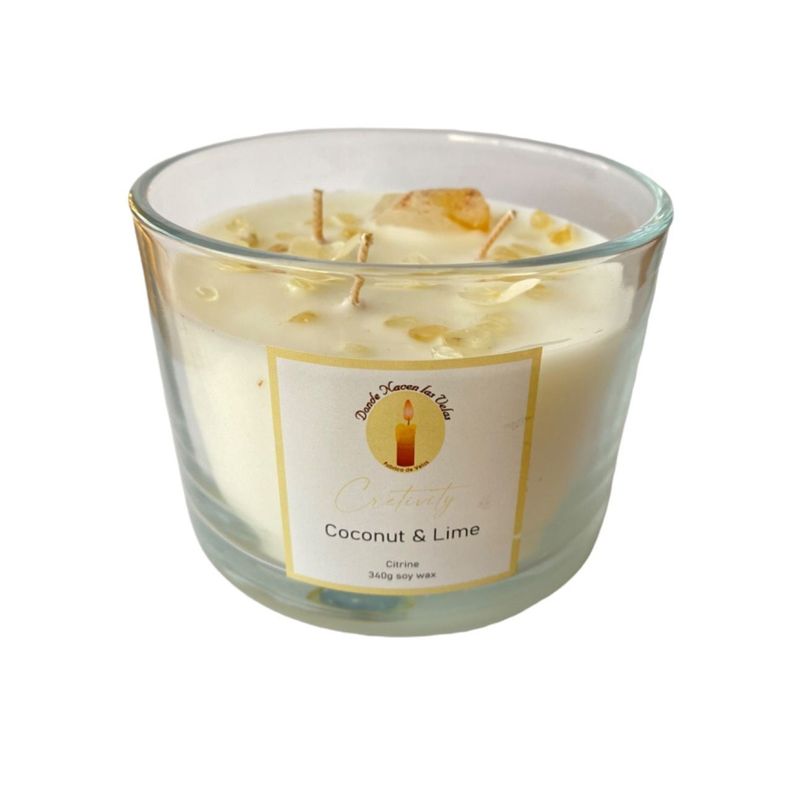  Velas Aromáticas Coco Y Limon, Cuarzo Citrino 340 Grs-0