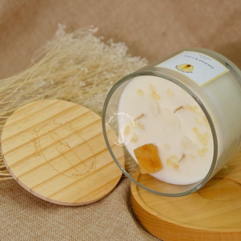  Velas Aromáticas Coco Y Limon, Cuarzo Citrino 340 Grs-1