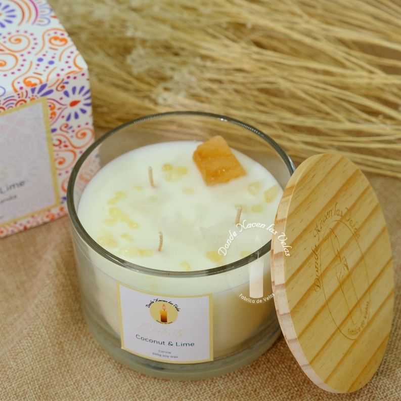  Velas Aromáticas Coco Y Limon, Cuarzo Citrino 340 Grs-3