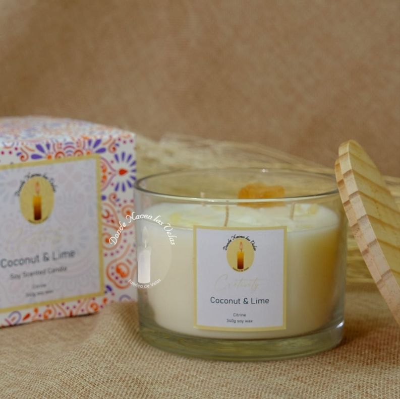  Velas Aromáticas Coco Y Limon, Cuarzo Citrino 340 Grs-2