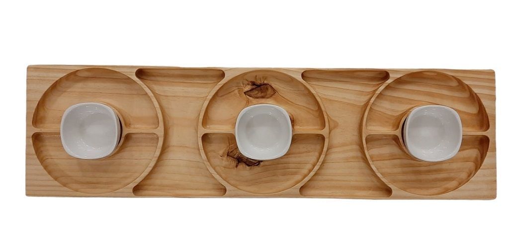 Tabla de picoteo con 3 pocillos de ceràmica incluidos-0