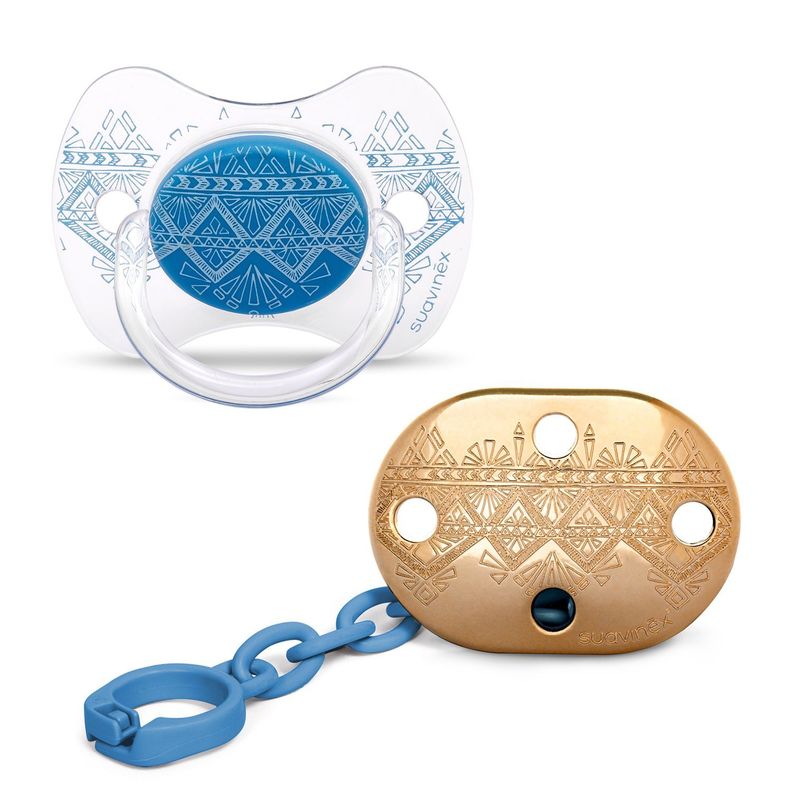 Pack Chupete Fisiológica de Silicona + Broche Couture Azul 4/18 meses-0