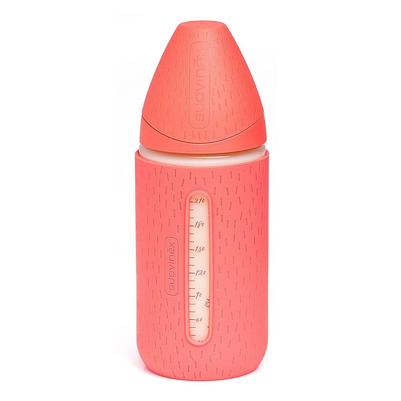 Mamadera de Vidrio + Funda de Silicona Meaningful Rosa de 240ml Tetina Redonda de Silicona Flujo 3P-0