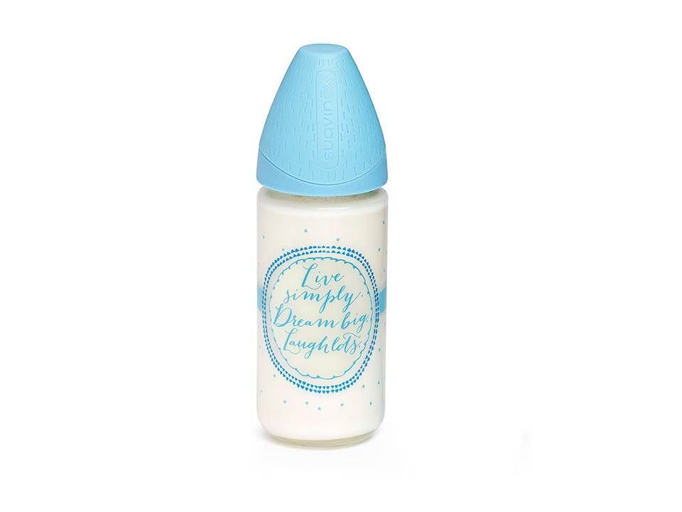 Mamadera de Vidrio Meaningful Azul de 240ml con Tetina Anatómica de Silicona Flujo Medio 0/6 meses-0