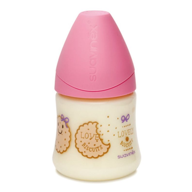 MAMADERA 150ML TETINA ANATÓMICA LATEX 0-6M GALLETA/ROSADA-0