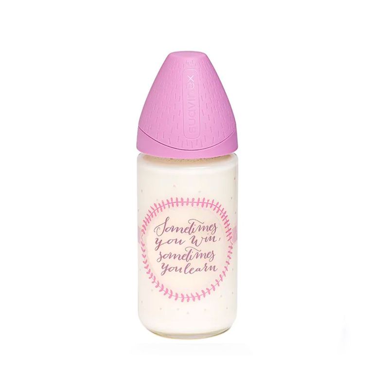 Mamadera de Vidrio Meaningful Lila de 240ml con Tetina Redonda de Silicona Flujo Variable +0 meses-0