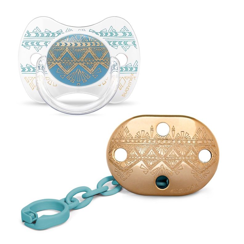 Pack Chupete Fisiológica de Silicona + Broche Couture Celeste 4/18 meses-0