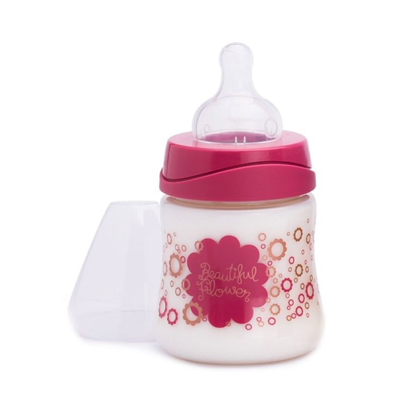 Mamadera Premium Couture Flor de 150ml con Tetina Redonda de Silicona Flujo Variable +0 meses-0