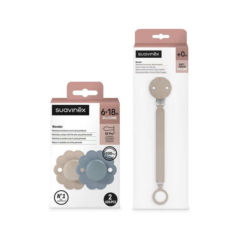 Pack Wonder Chupete 6-18 meses 2 un + Broche Gray Clouds-2