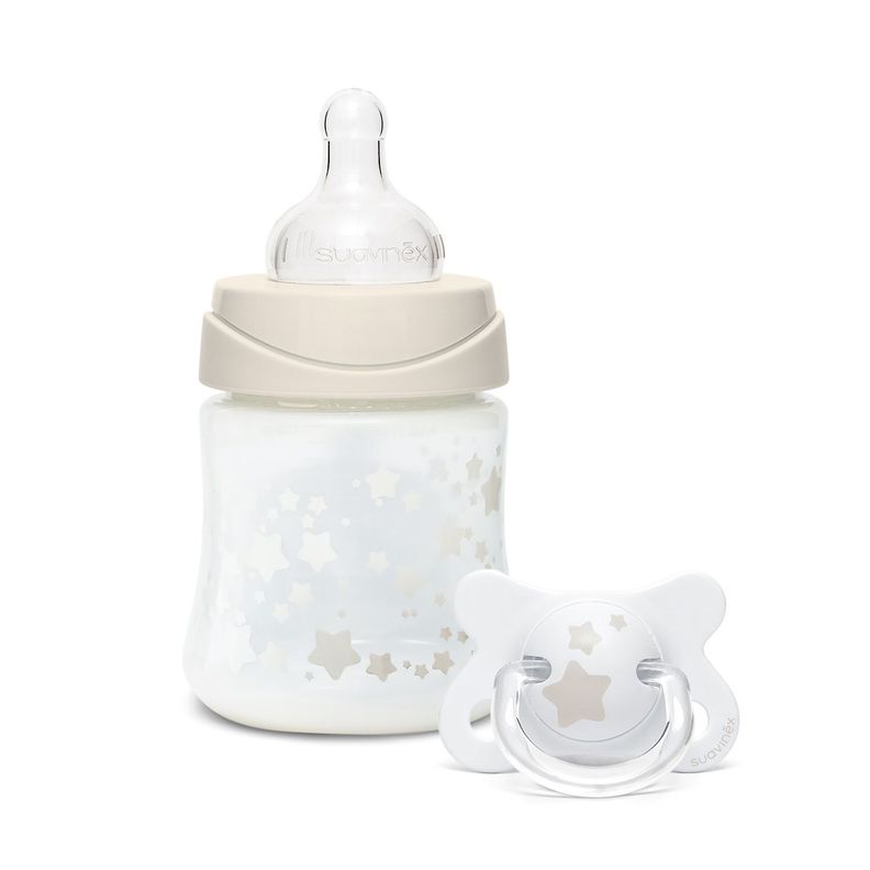 Mamadera Blanca de 150ml Tetina Redonda + Chupete Tetina Fisiológica de Silicona de Regalo The Basic-1
