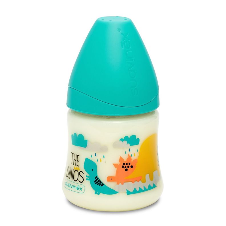 MAMADERA 150 ML TETINA REDONDA SILICONA DINO CELESTE +0M-0