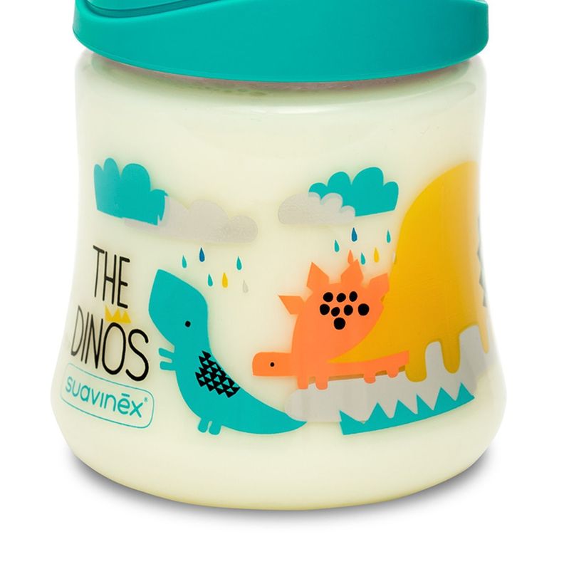 MAMADERA 150 ML TETINA REDONDA SILICONA DINO CELESTE +0M-2