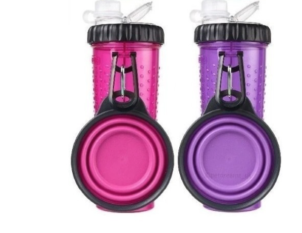Botella Snack Duo Agua y Comida Para Perros + Plato De Regalo-2
