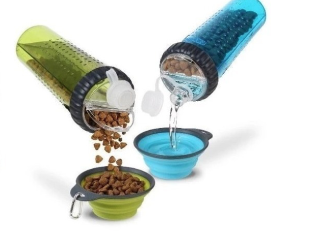 Botella Snack Duo Agua y Comida Para Perros + Plato De Regalo-3