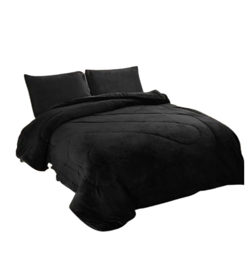 Cubrecama Sherpa Coral 2,00 x 2,30 LISO COLOR NEGRO 2P-0