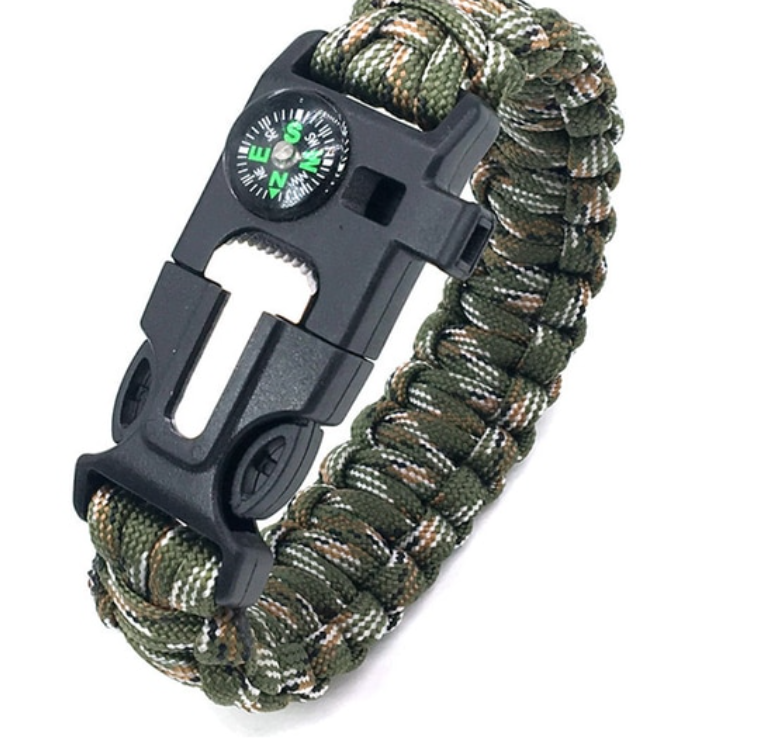 Pulsera Paracord Treking Y Escalada Supervivencia 5 En 1 Verde Camuflaje-0