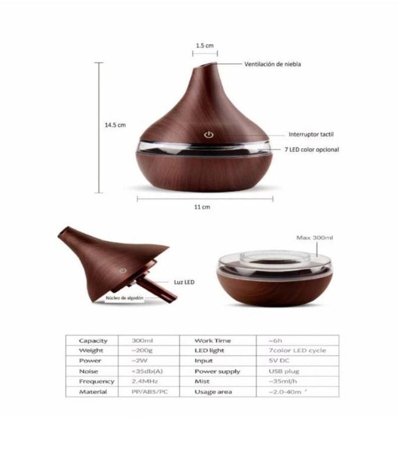 Humidificador Marrón Aromatizador Difusor Aire 300-2