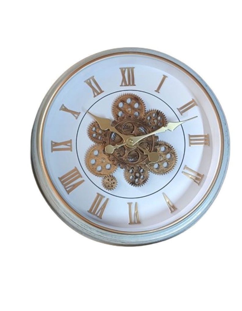 Reloj Mural Doble Mecanismo Independiente Cobre Marco Verde Agua-0