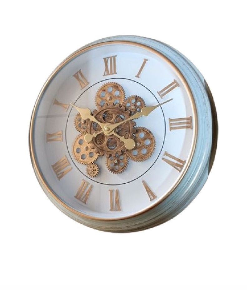 Reloj Mural Doble Mecanismo Independiente Cobre Marco Verde Agua-2