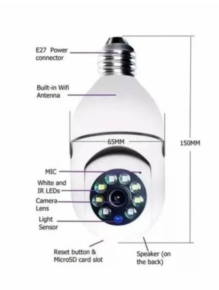 2 X Camara IP Ampolleta Motorizada 360° E27 1080P-1
