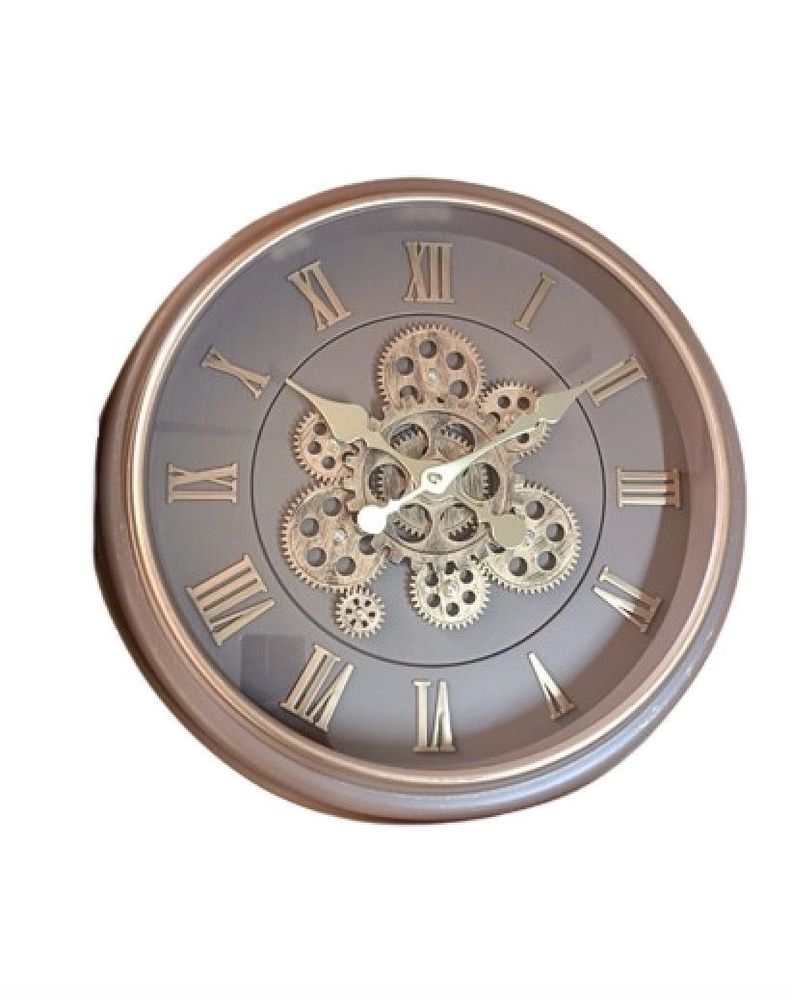 Reloj Mural Doble Mecanismo Funcional Independiente Cobre Fondo Café-0