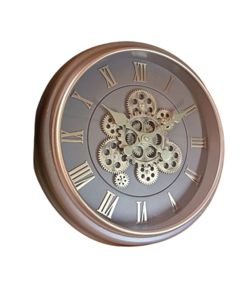 Reloj Mural Doble Mecanismo Funcional Independiente Cobre Fondo Café-1